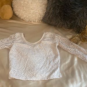 White Lace Long Sleeve Crop Top from Charlotte Russe